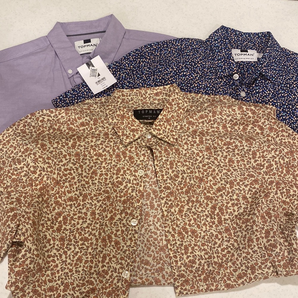 Topman Men's Casual Shirts - Lavender, Navy, and Beige